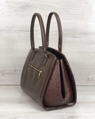Каркасная женская сумка Виржини коричневого цвета со вставками коричневый крокодил (Арт. 31305) | 1