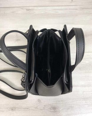 Молодежный каркасный сумка-рюкзак черного цвета со вставкой черный крокодил (Арт. 44801) | 1 шт.