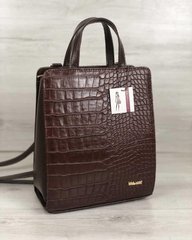 Молодежный каркасный сумка-рюкзак коричневого цвета со вставкой коричневый крокодил (Арт. 44805) | 1