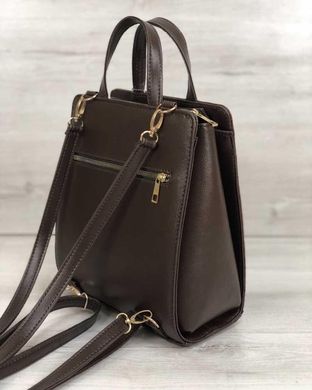 Молодіжний каркасний сумка-рюкзак коричневого кольору зі вставкою коричневий крокодил (Арт. 44805) | 1