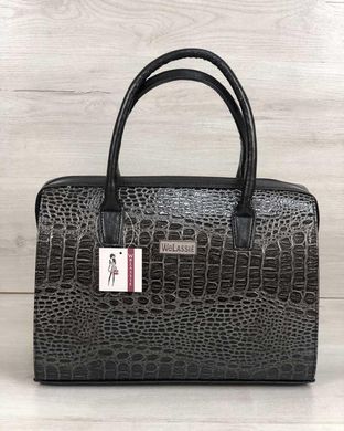 Каркасна жіноча сумка Саквояж сірий лаковий крокодил (Арт. 31136) | 1 шт.