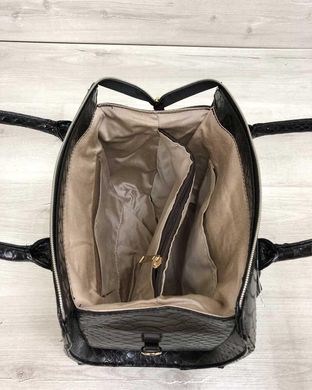 Жіноча сумка Маленький Саквояж чорного кольору зі вставкою чорний крокодил (Арт. 32004) | 1 шт.