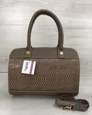 Жіноча сумка Маленький Саквояж кавового кольору зі вставкою кавова рептилія (Арт. 32002) | 1 шт.