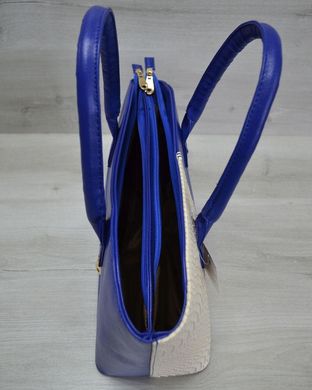 Классическая женская сумка «Две змейки» синяя, бежевая рептилия (Арт. 11510) | 1 шт.