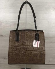 Каркасная женская сумка Адела коричневого цвета со кофейная рептилия (Арт. 32105) | 1 шт.