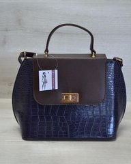 Молодежная женская сумка-клатч синий крокодил с коричневым гладким (Арт. 61407) | 1 шт.