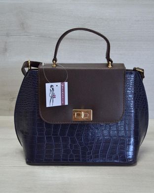 Молодіжна жіноча сумка-клатч синій крокодил з коричневим гладким (Арт. 61407) | 1 шт.