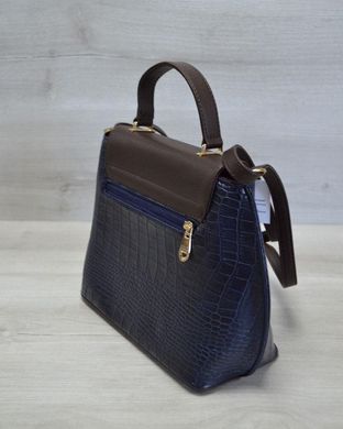 Молодежная женская сумка-клатч синий крокодил с коричневым гладким (Арт. 61407) | 1 шт.