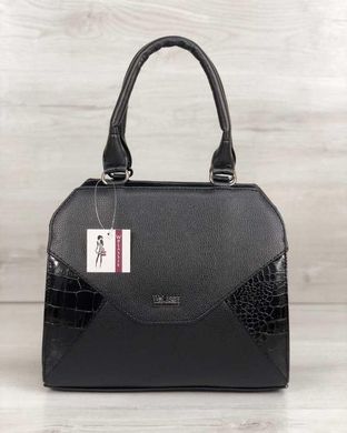 Жіноча сумка Конверт чорного кольору зі вставкою чорний лаковий крокодил (Арт. 31817) | 1 шт.
