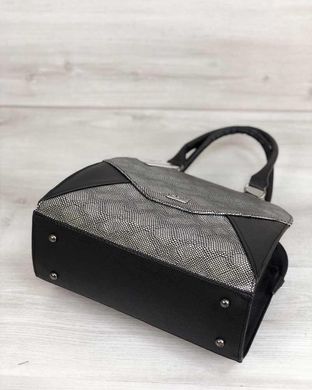 Женская сумка Конверт черного цвета со вставкой серебро (Арт. 31819) | 1 шт.