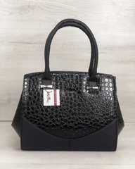 Каркасна жіноча сумка Віржіні чорного кольору зі вставками чорний лаковий крокодил (Арт. 31302) | 1