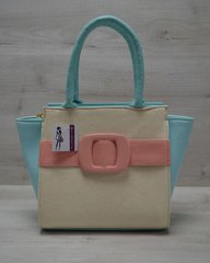Молодежная женская сумка Комбинированная бежевого цвета с пудровым ремнем (Арт. 52202) | 1 шт.