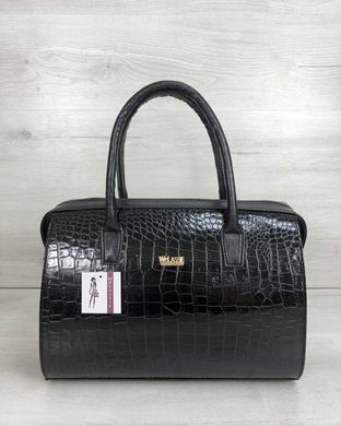 Каркасная женская сумка Саквояж черный лаковый крокодил (Арт. 31135) | 1 шт.