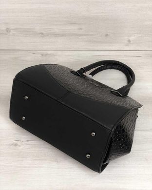 Каркасная женская сумка Виржини черного цвета со вставками черный лаковый крокодил (Арт. 31302) | 1