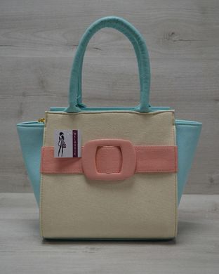 Молодіжна жіноча сумка Комбінована бежевого кольору з пудровим ременем (Арт. 52202) | 1 шт.