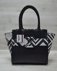 Молодежная женская сумка Комбинированная черного цвета с барбери ремнем (Арт. 52207) | 1 шт.