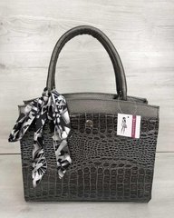 Класична жіноча сумка Бьянка кольору металік зі вставкою сірий лаковий крокодил (Арт. 10102) | 1