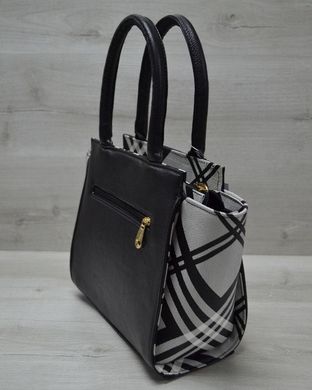 Молодежная женская сумка Комбинированная черного цвета с барбери ремнем (Арт. 52207) | 1 шт.