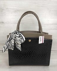 Классическая женская сумка Бьянка кофейного цвета со вставкой черная кобра (Арт. 10106) | 1 шт.