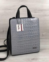 Молодежный каркасный сумка-рюкзак черного цвета со вставкой серый крокодил (Арт. 44804) | 1 шт.