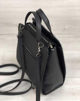 Молодіжний каркасний сумка-рюкзак чорного кольору зі вставкою сірий крокодил (Арт. 44804) | 1 шт.
