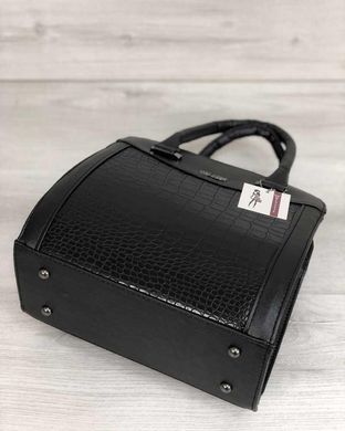 Каркасна жіноча сумка Еббі чорного кольору зі вставками чорний крокодил (Арт. 32404) | 1 шт.