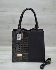 Классическая женская сумка Треугольник черного цвета с серым крокодилом (Арт. 31705) | 1 шт.