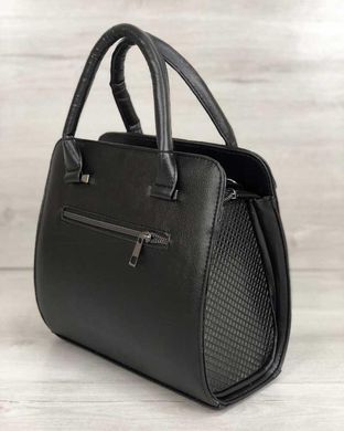 Каркасная женская сумка Эбби черного цвета со вставками черная лаковая клетка (Арт. 32405) | 1 шт.