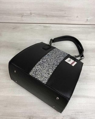 Каркасная женская сумка Адела черного цвета со вставкой блеск (Арт. 32102) | 1 шт.