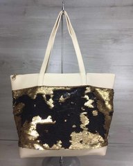 Женская сумка Лейла бежевого цвета с двухсторонними пайетками золото-черный (Арт. 55352) | 1 шт.
