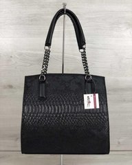 Каркасна жіноча сумка Адела чорного кольору зі вставкою чорна рептилія (Арт. 32103) | 1 шт.