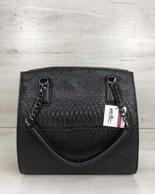 Каркасная женская сумка Адела черного цвета со вставкой черная рептилия (Арт. 32103) | 1 шт.