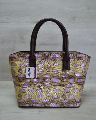 Класична жіноча сумка «Дві змійки» коричнева, жовта змія (Арт. 11506) | 1 шт.