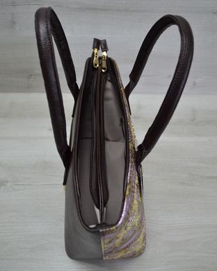Класична жіноча сумка «Дві змійки» коричнева, жовта змія (Арт. 11506) | 1 шт.