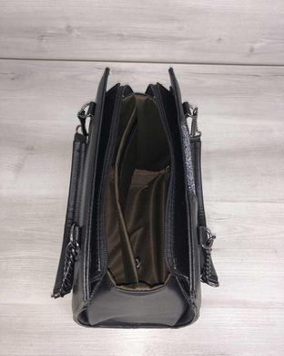 Каркасная женская сумка Адела черного цвета со вставкой черная рептилия (Арт. 32103) | 1 шт.